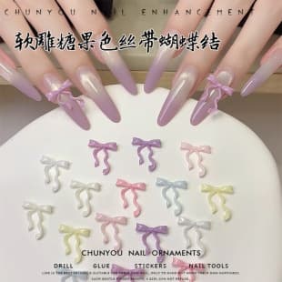 Soft Carved Candy Color Ribbon Nail Bow Nail Rhinestone Dopamine Nail Decoration Nail Art Rhinestone
