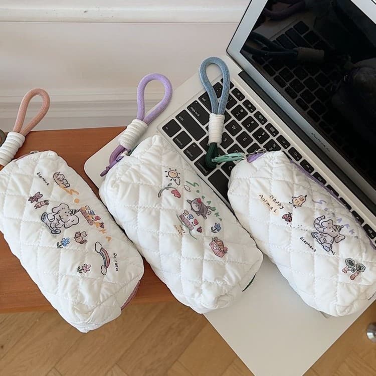 3925 Japanese Fresh Printed Pencil Case Lightweight Quilted Storage Stationery Bag Student Pencil Case Lipstick Cosmetic Bag