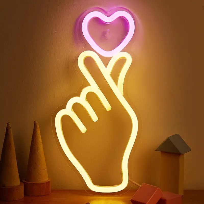 Cross-border e-commerce heart-shaped neon light with pre-applied labels, glowing sign with English letters and patterns, atmospheric decorative light board