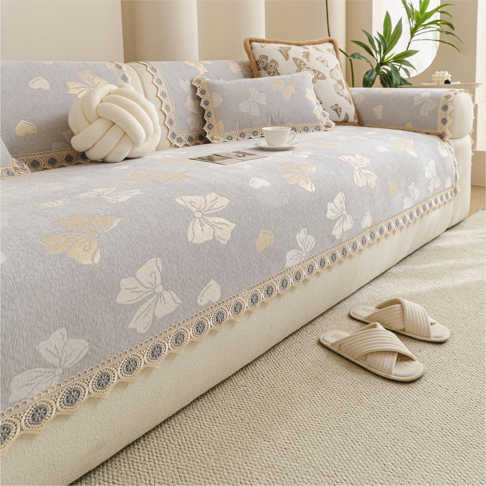 2026 new chenille straight-row sofa cushion Nordic style high-end anti-slip sofa cover cloth anti-cat scratch wholesale