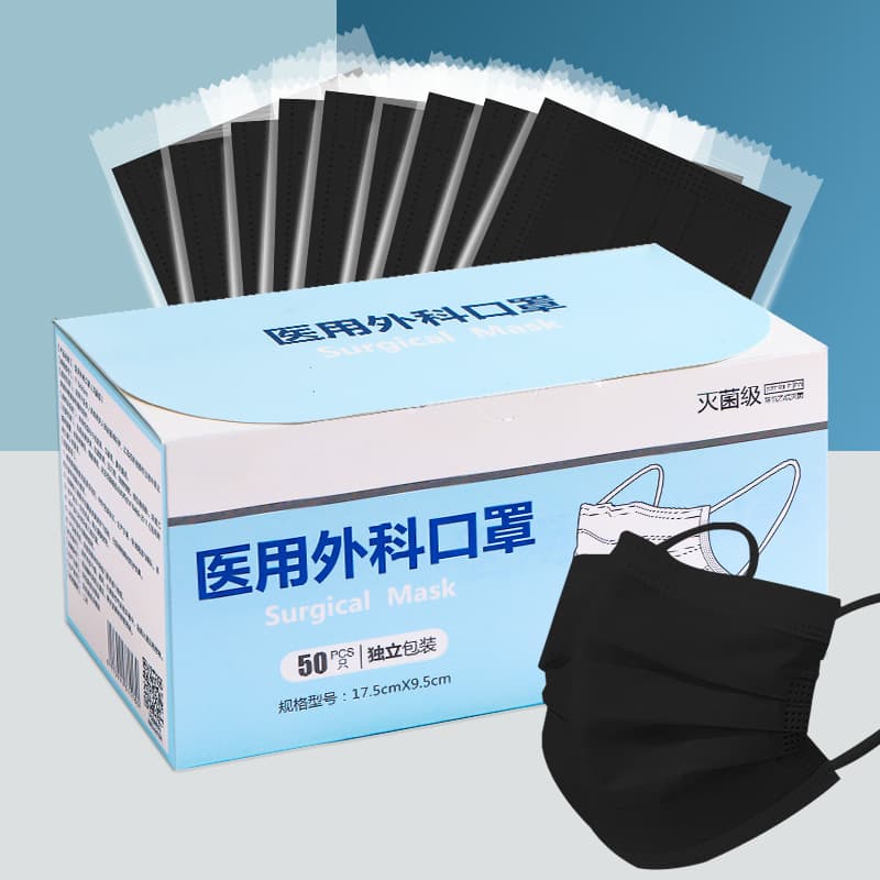 Disposable Masks, Black, Medical Surgical Triple-Layer Protection, Breathable Medical Sterilization Grade, Individually Packaged, Wholesale Goods