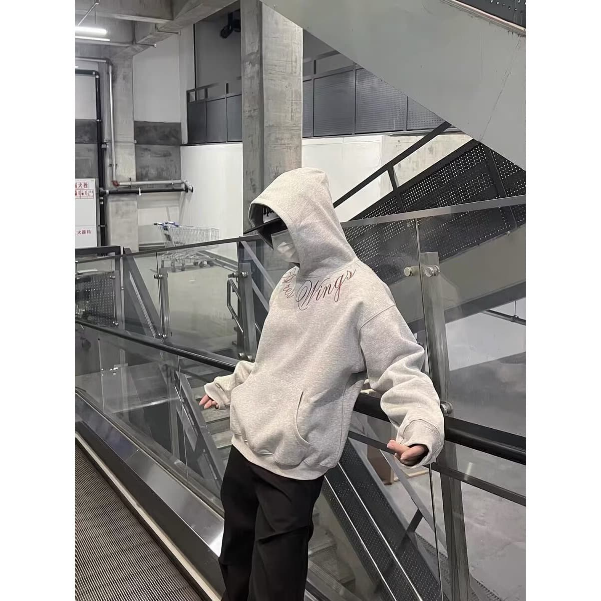 New American Retro Letter Embroidery Hoodie for Men and Women, Chinese Streetwear Loose Oversize Couple Hoodie