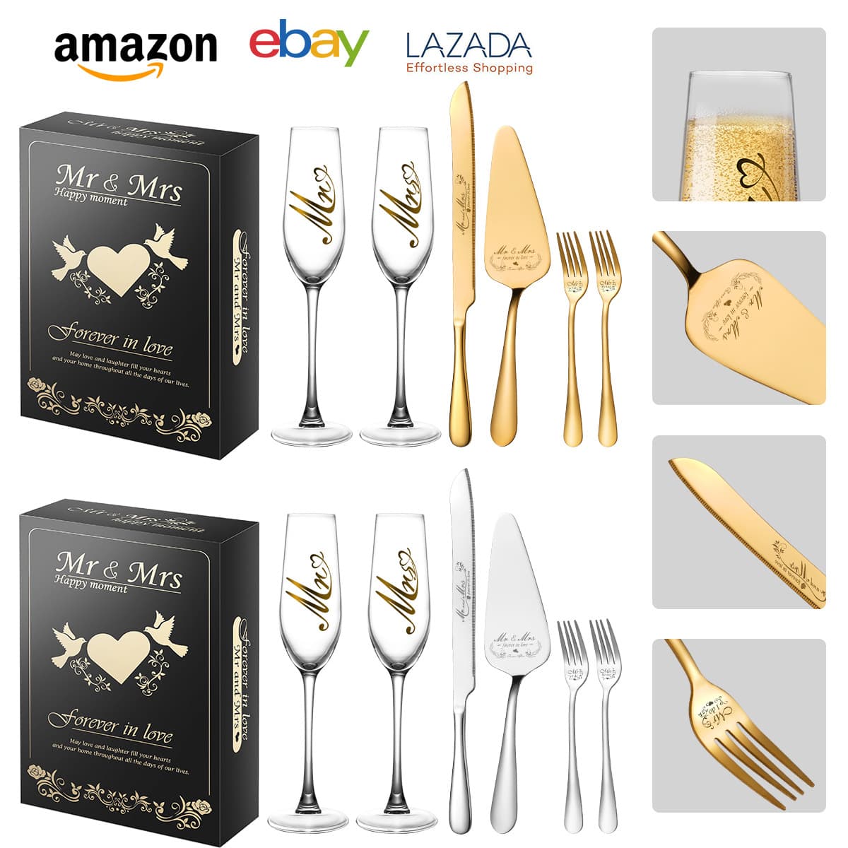 Amazon Champagne Glass Cake Knife and Spatula Set, Cake Slicer, Birthday Gift Box, Engagement Gift, Wedding Banquet Supplies