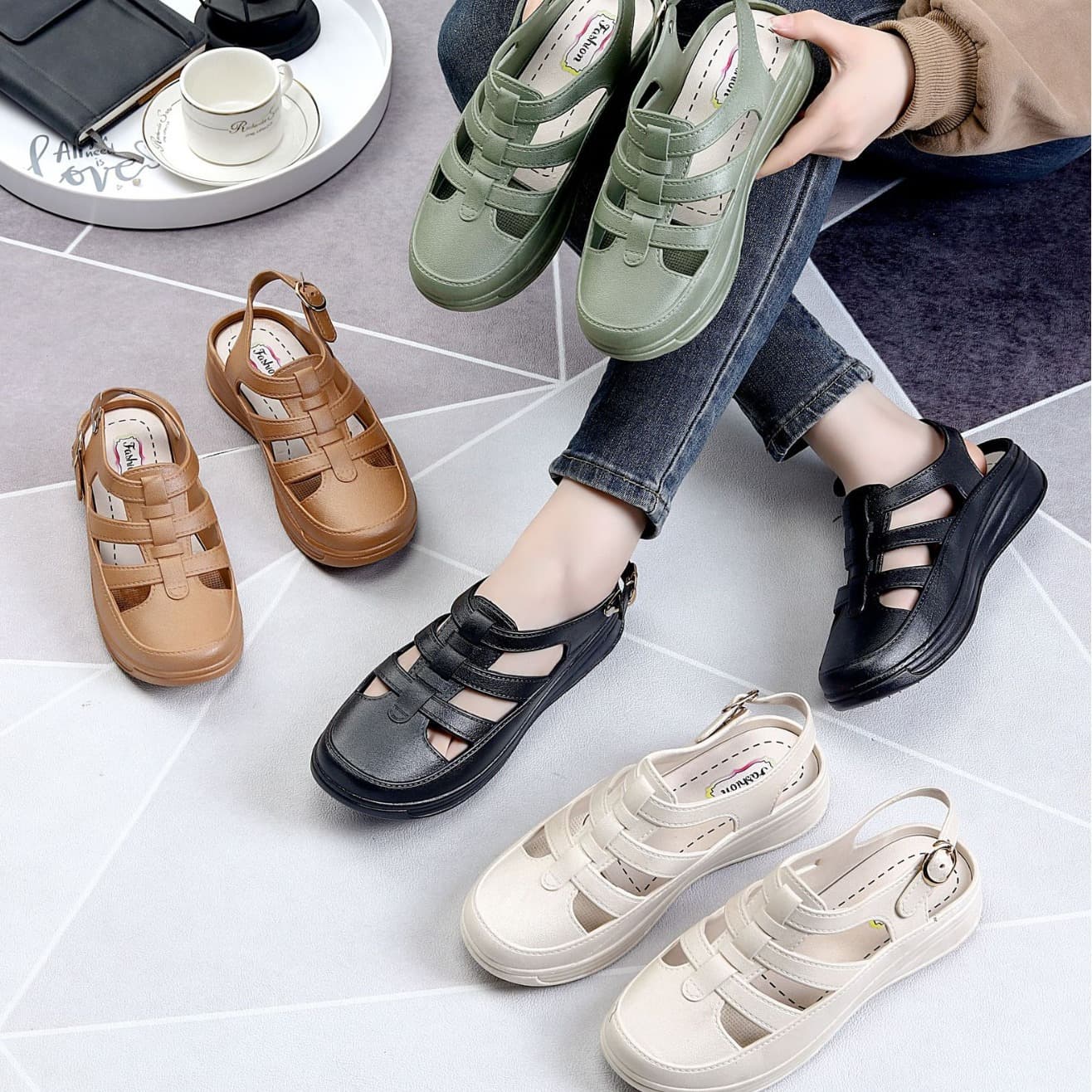 Internet-famous Fashion New Hollowed Roman Sandals Single Strap Versatile Casual Wedge Sandals Women