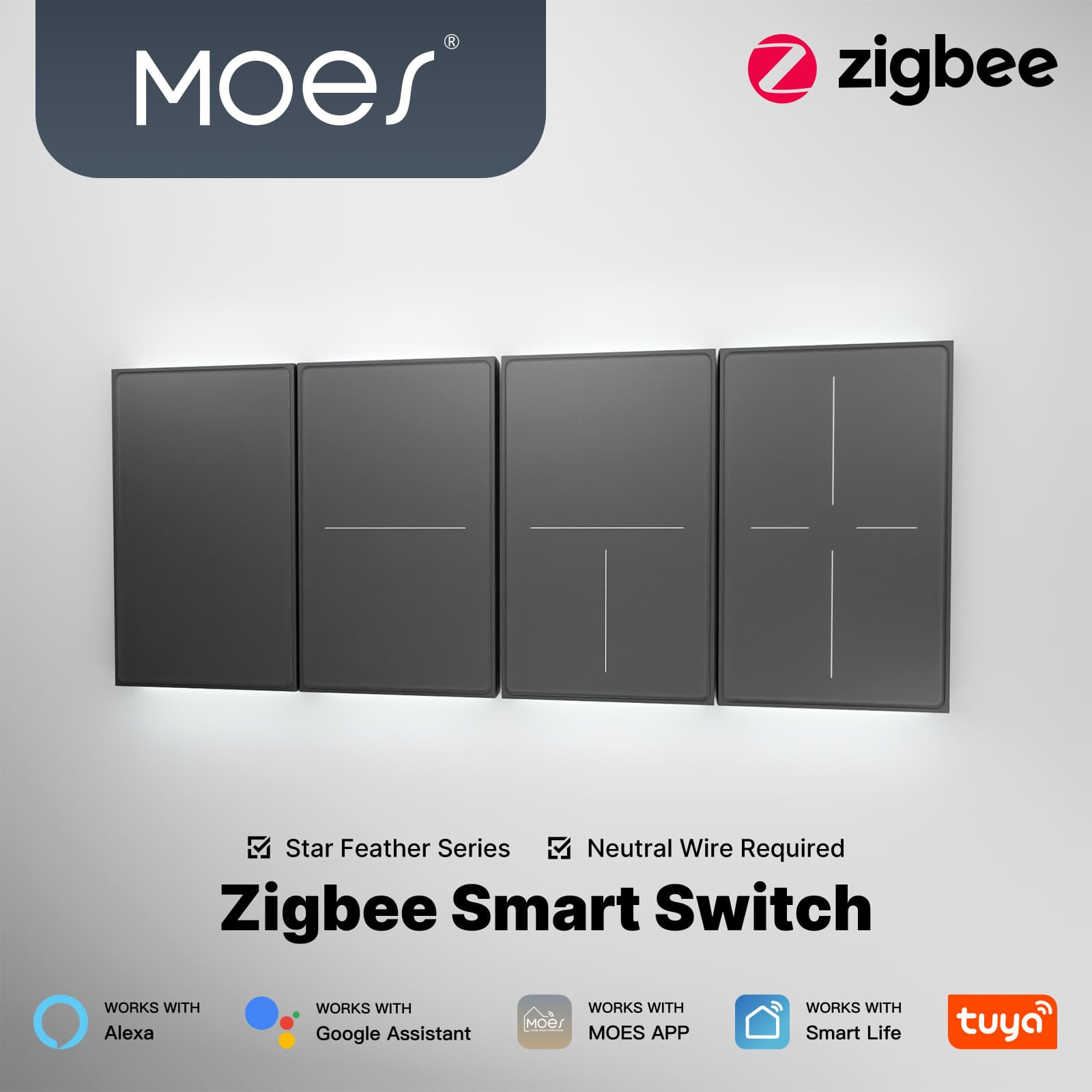 Tuya Smart Home Zigbee Wall Switch, App Control, Skin-Texture Glass, Scene Switching Smart Switch