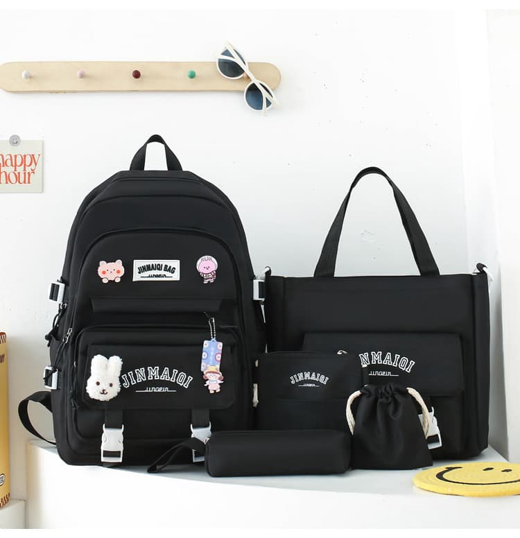 Japanese Harajuku Style Elementary School Backpack, New Korean Weekend Student Tutoring Bag, Large Capacity Five-Piece Set Backpack