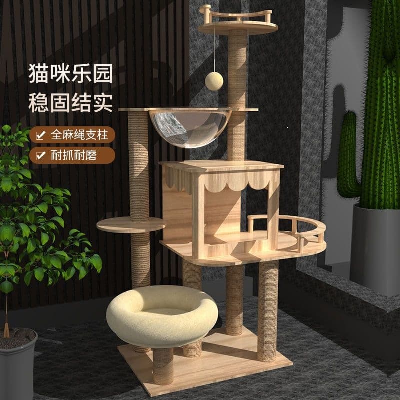 Cat Villa Cat Toy Cat Tree Cat Scratcher Large Cat Bed All-Season Cat Tree with Integrated Litter Box Space Capsule