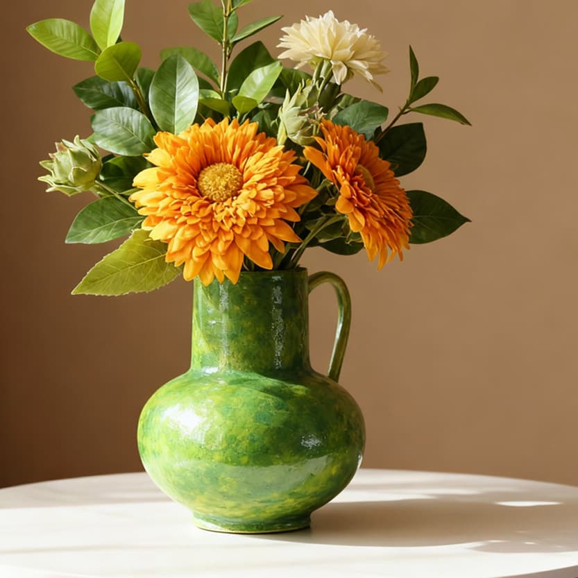 Hand-painted Double-Handled Vase for Greenery, Home Living Room Tea Room Entryway Decoration, Jingdezhen Ceramic Flower Vessel