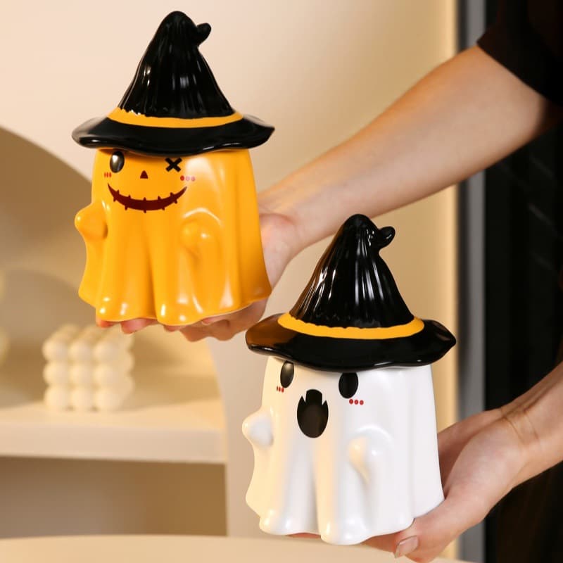 Halloween creative ceramic water cup ghost mug with lid coffee cup student gift cup cross-border wholesale