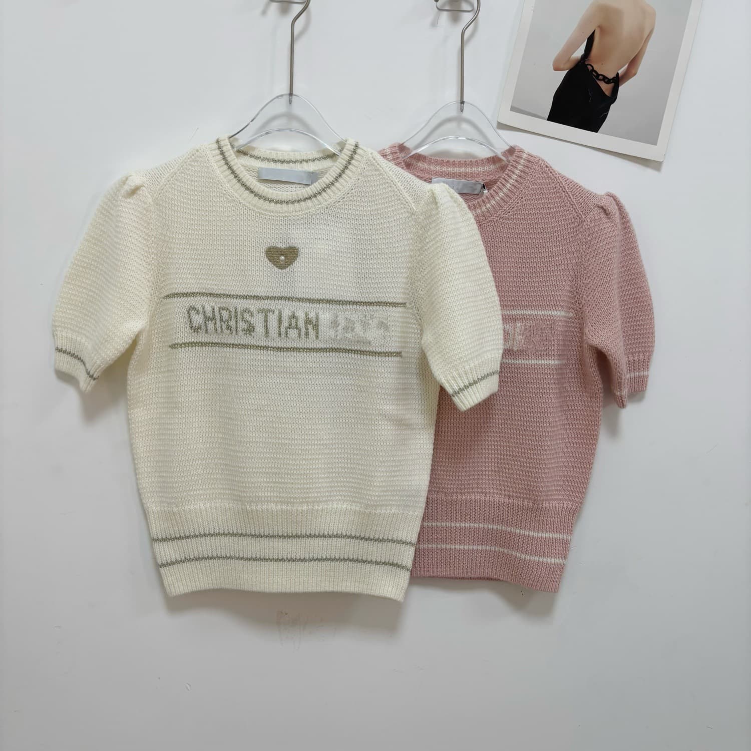 Nanyou High-End D-House 2025 New Limited Edition Heart Gold Thread Embroidered Knit Short Sleeve Lucky Star Sweater Versatile