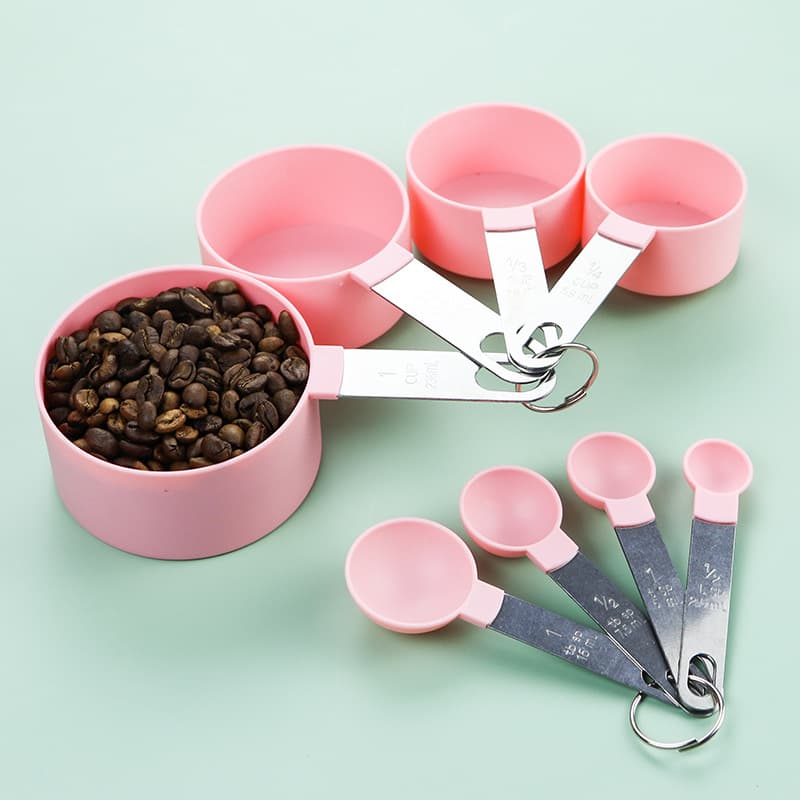 Stainless Steel Measuring Cup and Spoon Set, 8-Piece Baking Tool with Stainless Steel Handle Plastic Measuring Spoon Set