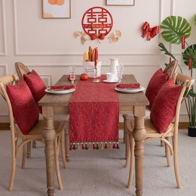 Red Wedding New Year Celebration Tassel Table Flag Bed Tail Flag Cabinet TV Cabinet Cover Wedding Room Decoration