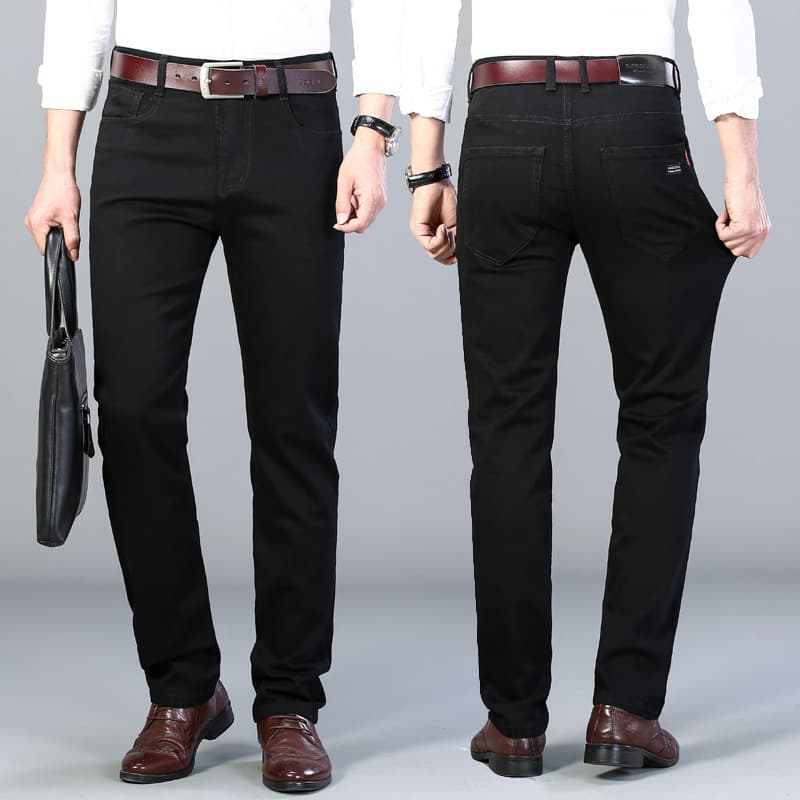 Spring men's jeans 2025 new style simple black long pants middle-aged straight business denim men's pants wholesale