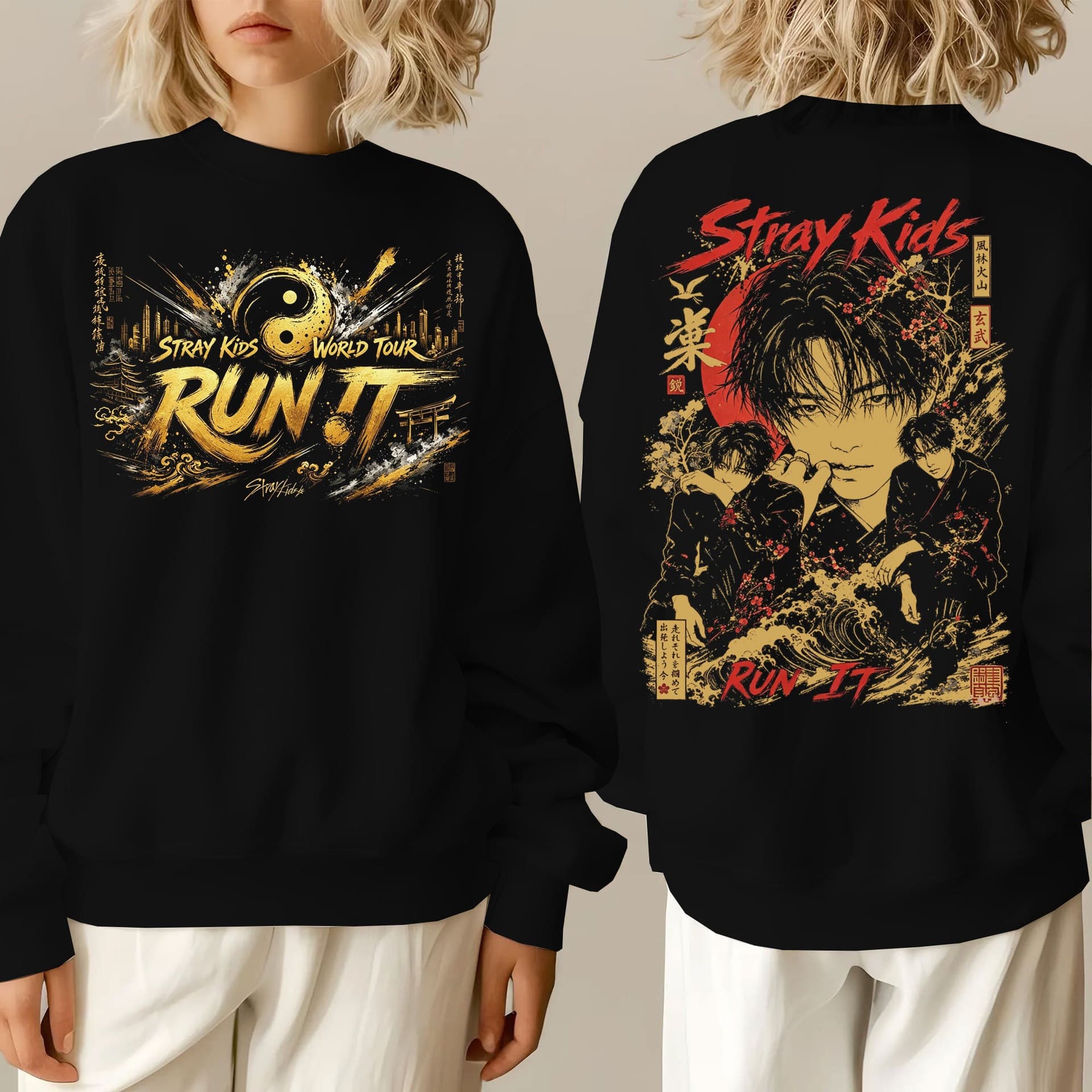 2026 Stray Kids World Tour Run It SKZ Group Ribbed Crewneck Sweatshirt Top Wholesale