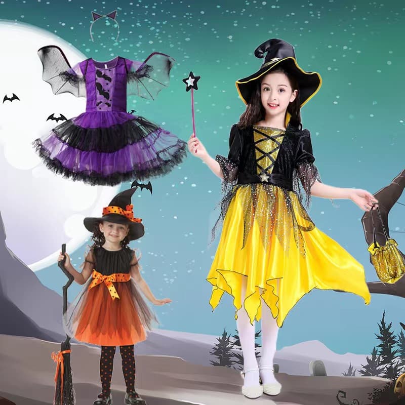 Halloween Kids Witch Costume Elf Magic Skirt Performance Outfit Polyester Main Fabric Bohemian Retro Streetwear