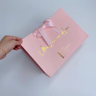 High Quality Luxury Rose Gold Pink Shopping Bag, Luxury Clothing Paper Bag with Ribbon Handle Packaging Box