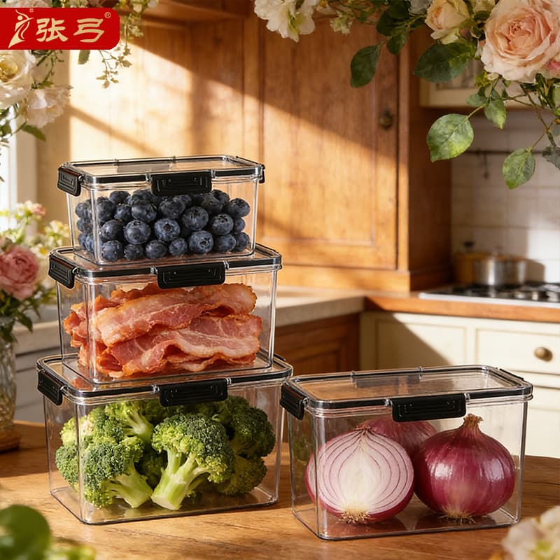 Kitchen Refrigerator Rectangular Food Storage Container Plastic Food Box Lunch Box Fruit Fresh-Keeping Box Microwave-Safe Sealed Storage Box