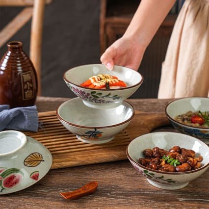 New Chinese Style Retro Wine Bowl Song Dynasty Style Bowl Chinese Style Home Ceramic Underglaze Color Simple Best-Seller Shallow Wine Bowl Rice Small Bowl