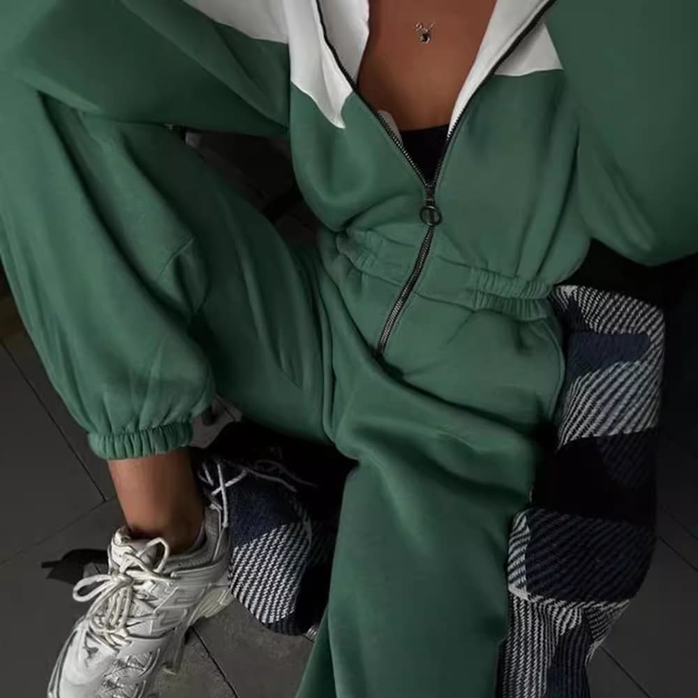 New Hot Selling Women's European and American Style Sporty Casual Contrast Color Jumpsuit Long Pants Jumpsuit Set
