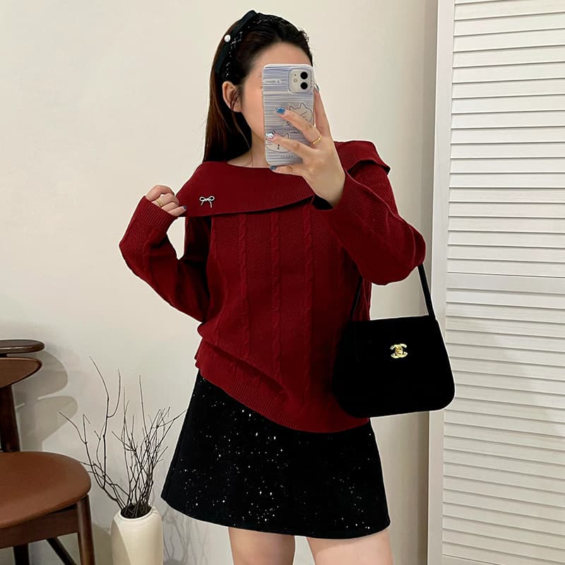 Plus size women's temperament lazy one-piece collar sweater for women 2025 winter fat mm loose long-sleeved sweater 23606