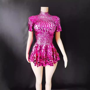 Nuofansi Summer New Green Round Sequin Tight Sexy Mini Dress Halter Backless Zipper Evening Party