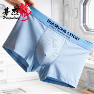 Huajielong Solid Color Stretch Ice Silk Men's Underwear Wholesale Mid-Rise Big Size Breathable Boxer Briefs Drop Shipping Available