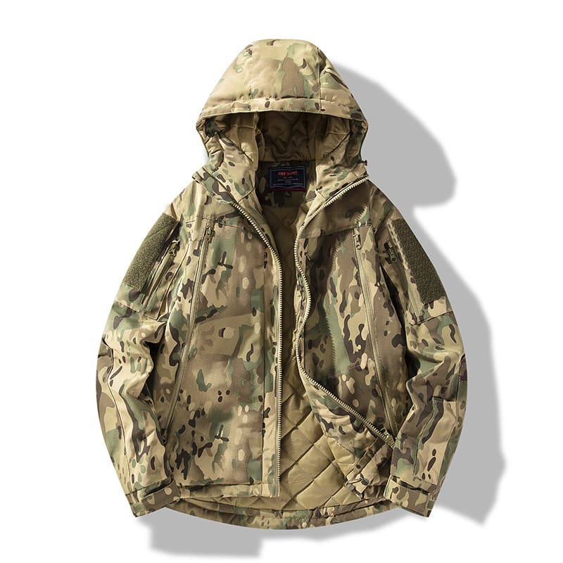 Outdoor camouflage waterproof windbreaker men's spring and autumn hooded jacket soft shell jacket trendy couple work jacket