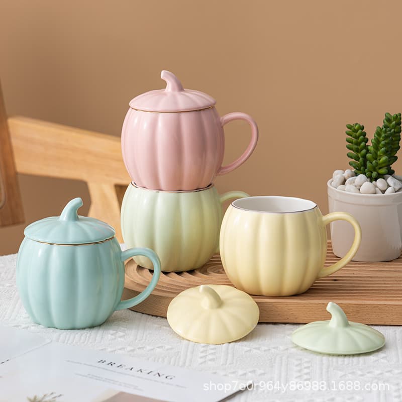 Creative Ceramic Water Cup Cute Pumpkin Mug with Lid Office Breakfast Cup Coffee Mug Water Cup