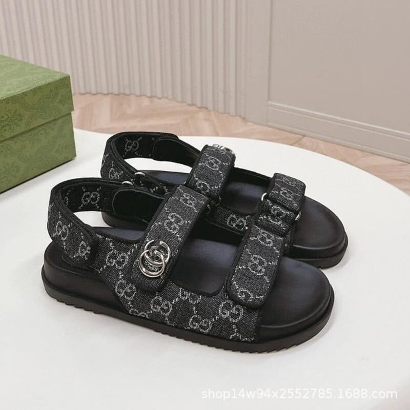 G 2026 Women's Sandals Thick Sole Velcro Flat Slides Roman Export Half Slippers Breathable Comfortable Rhinestone