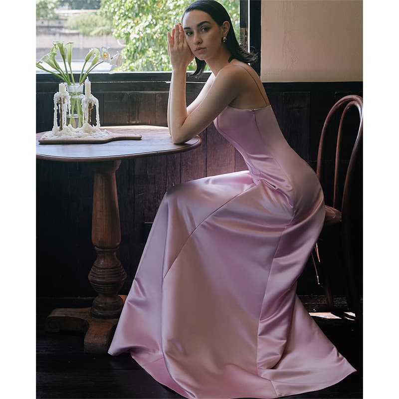2026 New Cross-Border Pink Long Elegant Spaghetti Strap Evening Dress Summer Niche European and American Style Outerwear Long Dress Wholesale