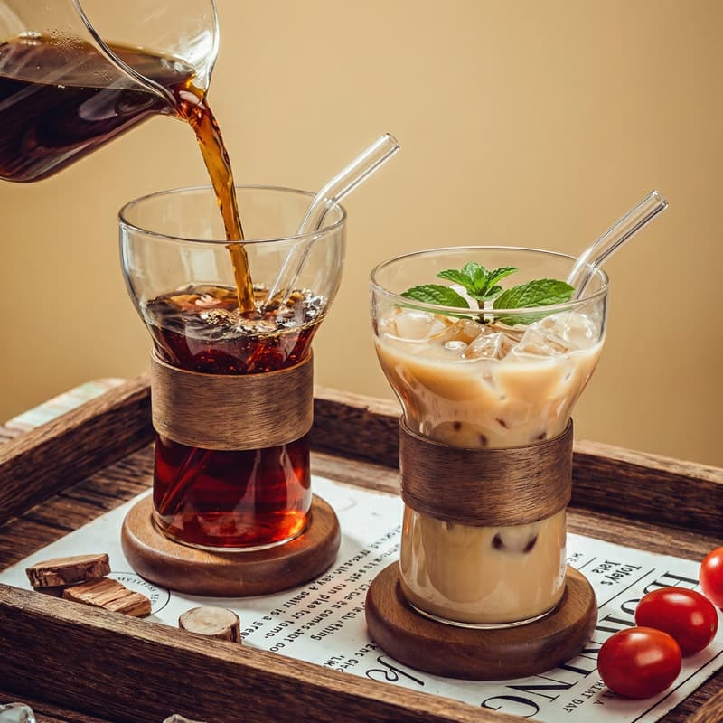 High-End Niche Iced American Latte Coffee Cup, Heat-Resistant Glass Cup, Cold Brew Sparkling Water Cup, Juice Drink Cup