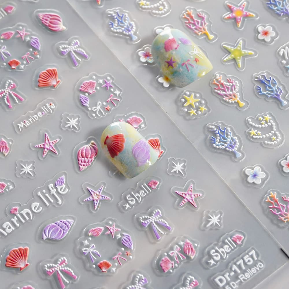 Redanco5D Embossed Ins Popular Cartoon Nail Stickers Ocean Coral Shell Three-Dimensional Nail Stickers Dr1757