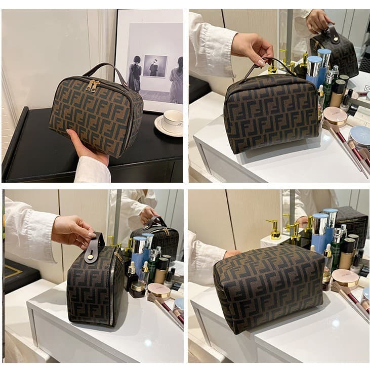New Cross-Border Fashion Cosmetic Bag with Double Zippers, Large Capacity Storage Bag, Portable Handheld Toiletry Bag for Travel