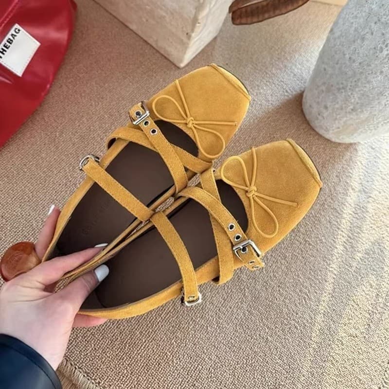 6cm Height Increasing Women's Shoes Red French Ballet Flats Women's Cross-Strap Mary Jane Shoes Height Increasing Flats