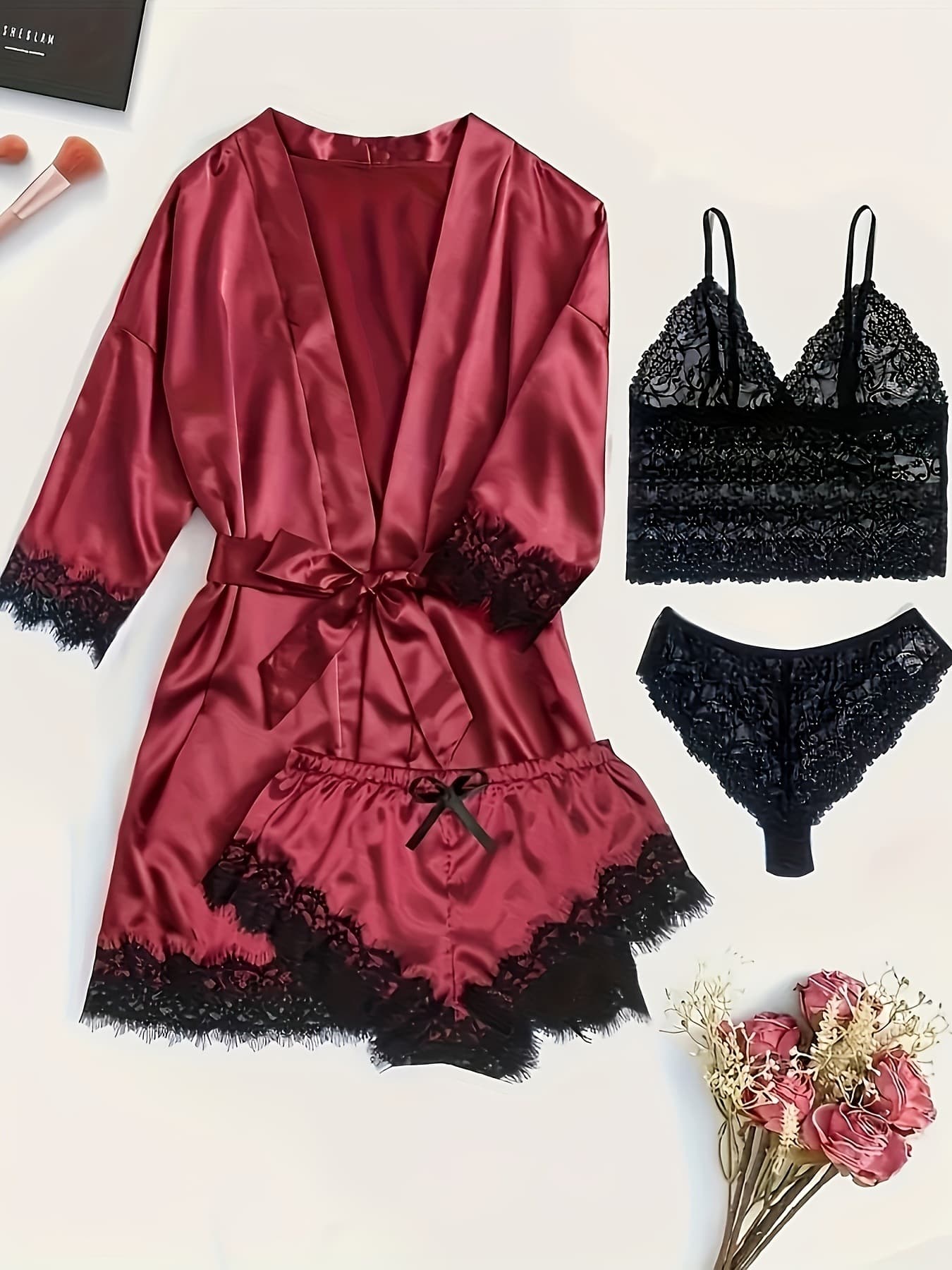 A 387 Women's V-neck Lace Patchwork Pajamas