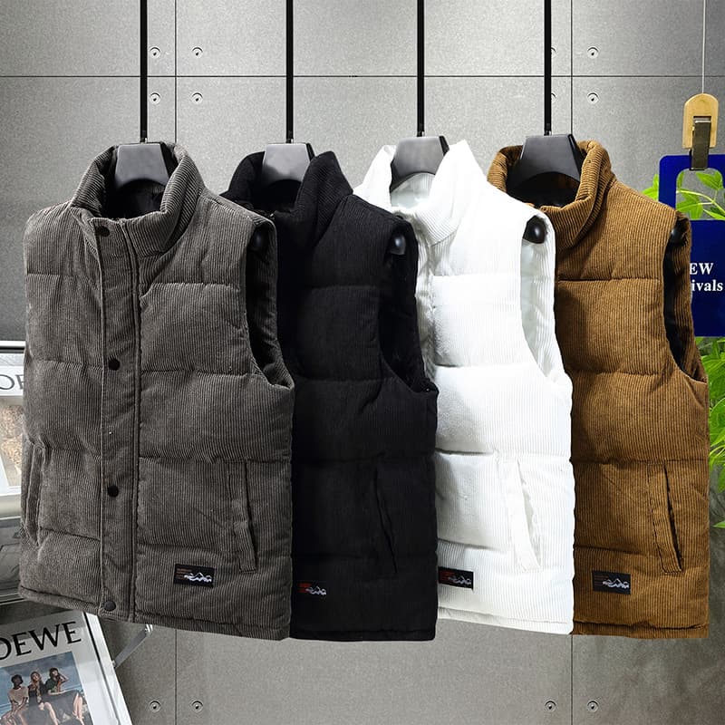 Corduroy Men's Vest, Down Cotton Vest, Autumn/Winter Trendy Sleeveless Jacket, Thickened Cotton Couple's Jacket, Wholesale