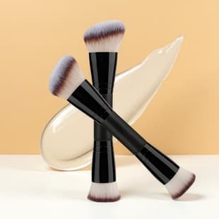 Cross-border Dual-Ended Foundation and Blush Brush, Single Piece, Three Colors, Soft Bristles, Contour Brush, Powder Brush, Beauty Makeup Brush