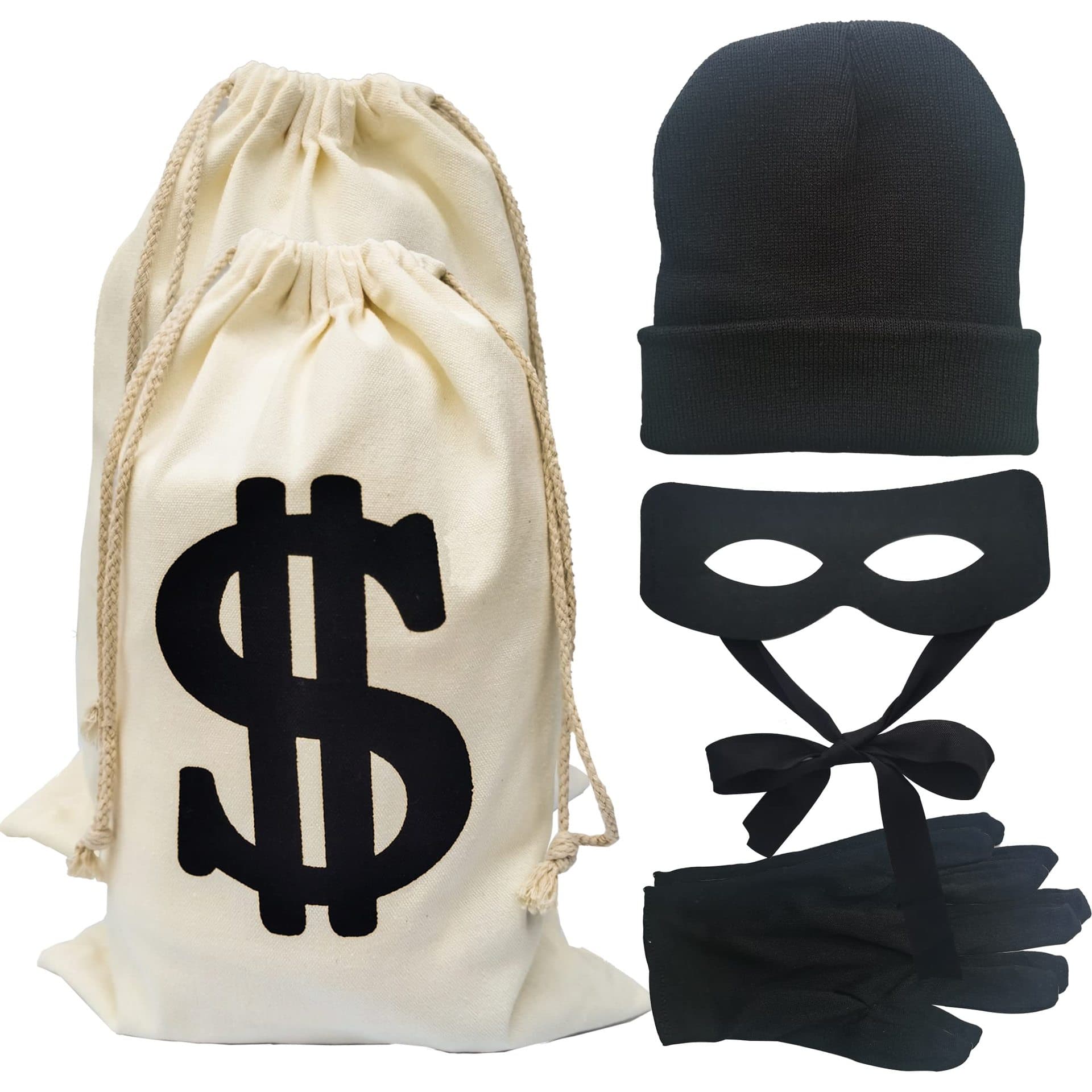 Cross-border Halloween makeup party props cos thief suit canvas money bag dollar knitted hat gloves eye mask
