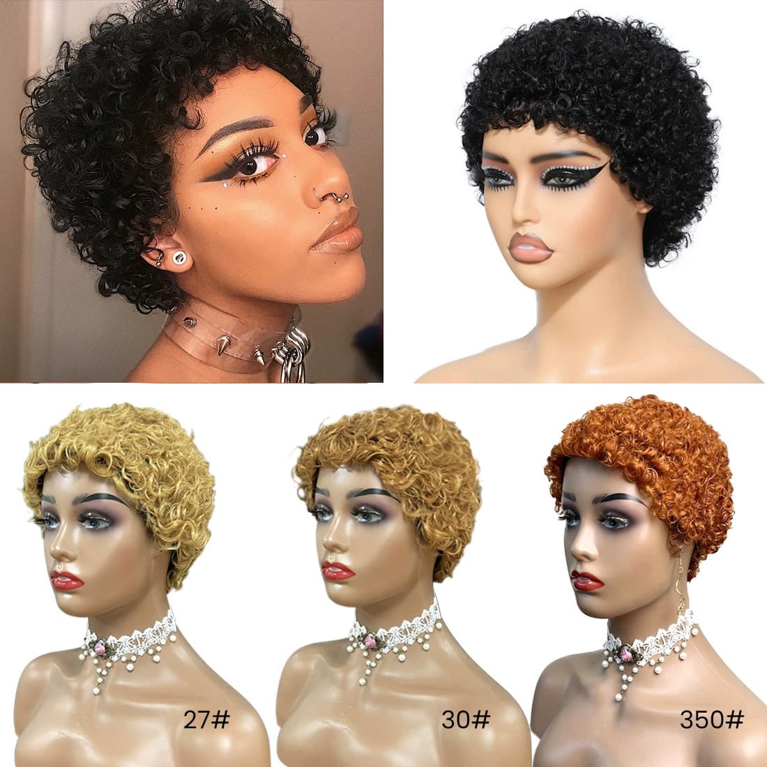 Wool Curl Wig African American Small Curl Xuchang Hair Factory Short Curly Human Hair Pixie Wig