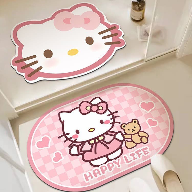 Cute Cartoon Hello Kitty Diatom Mud Dirty-Resistant Easy-Care Floor Mat Home Bathroom Water-Absorbent Anti-Slip Foot Mat Can Be Wholesale