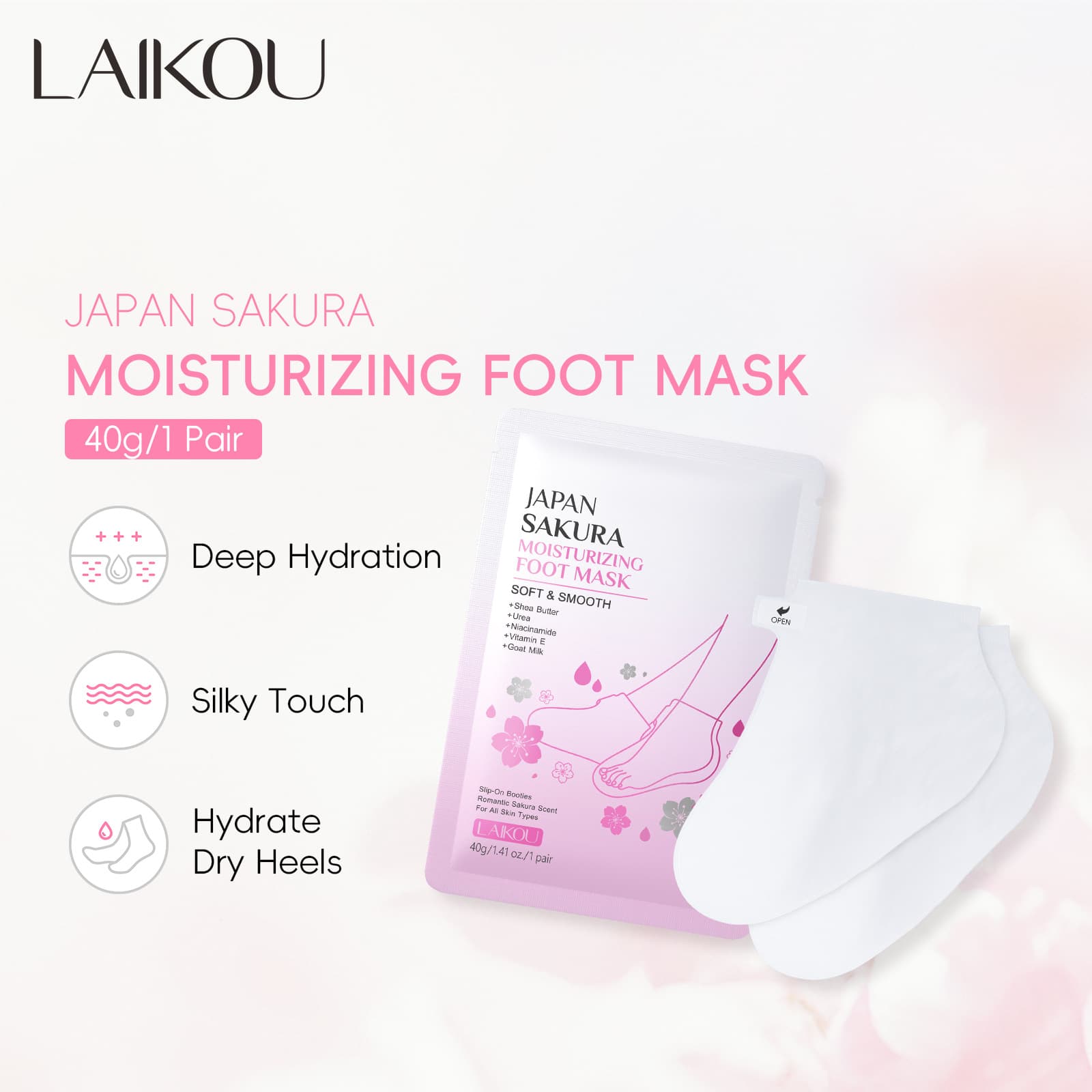 Cross-border Laikou Sakura Moisturizing Foot Mask 40g Moisturizing and Nourishing MOISTURIZING FOOT MASK in Stock