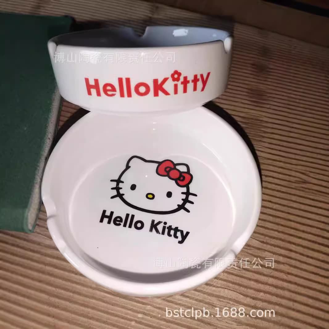 Ceramic Ashtray with Printed Logo Advertising Promotion Reinforced Porcelain Round Ashtray Kitty Logo Wholesale Ceramic Ashtray