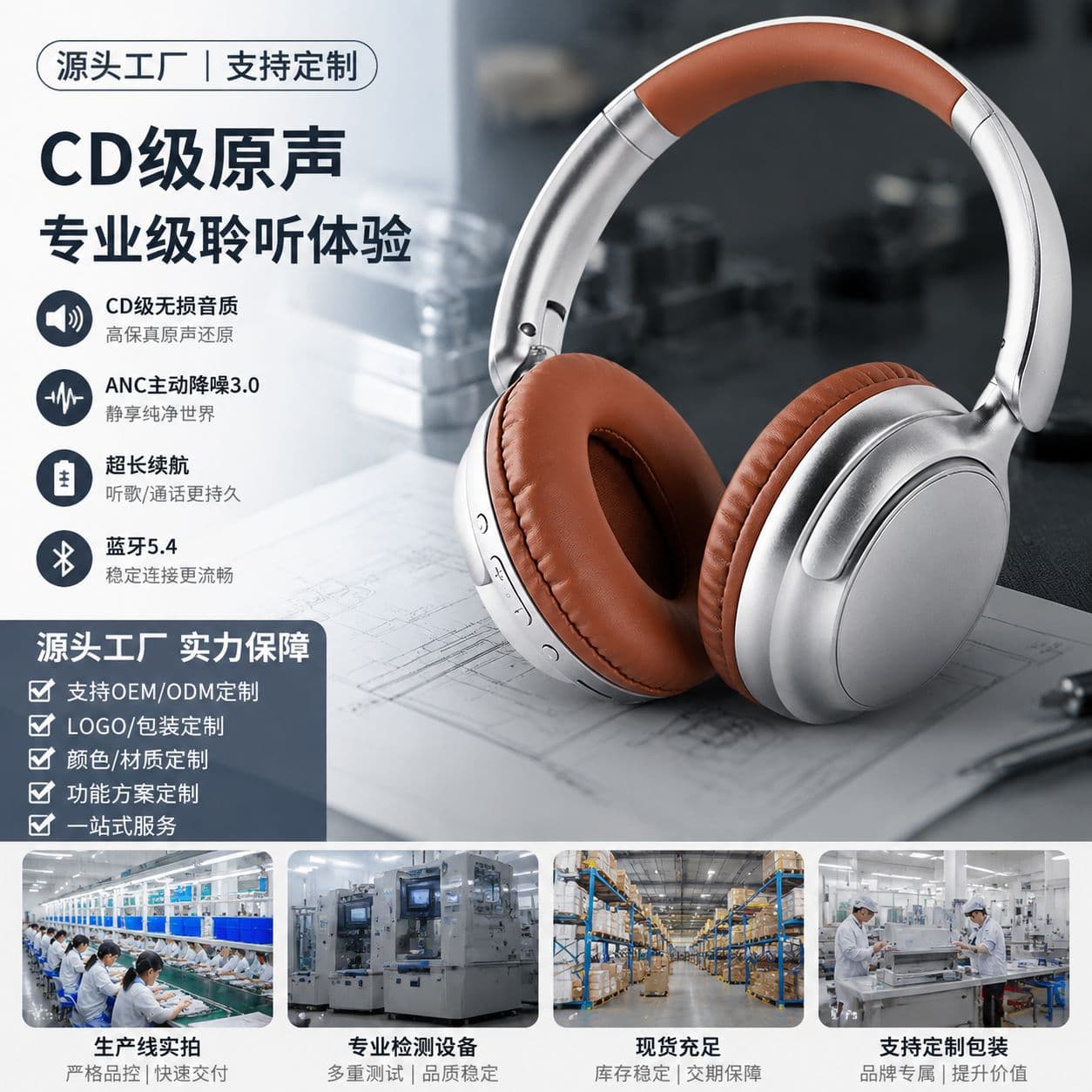 Head-mounted Bluetooth headset ANC heavy bass wireless universal 5.4 protocol headset trendy male model noise reduction headset