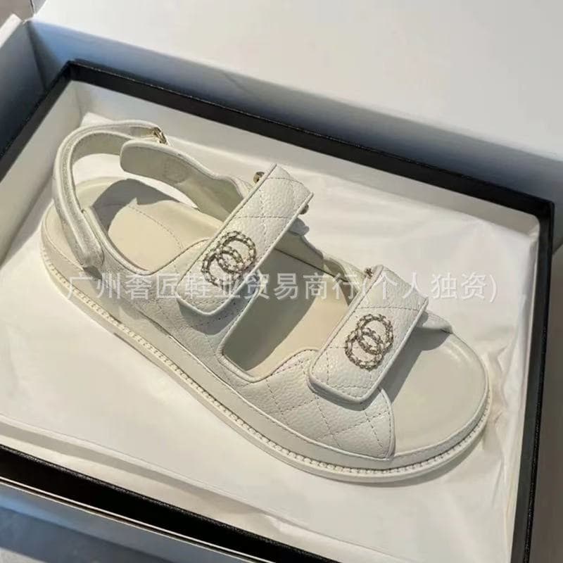 Tweed Style Velcro Sandals Women's 2025 Summer New Casual Flat Outer Wear Open Toe Easiest for Match Thick Sole Sandals