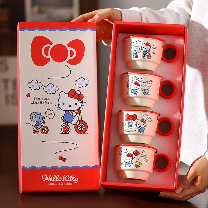 Sanrio genuine Hello Kitty stacked ceramic cups 4 set coffee cup breakfast cup can be used as gifts new product batch