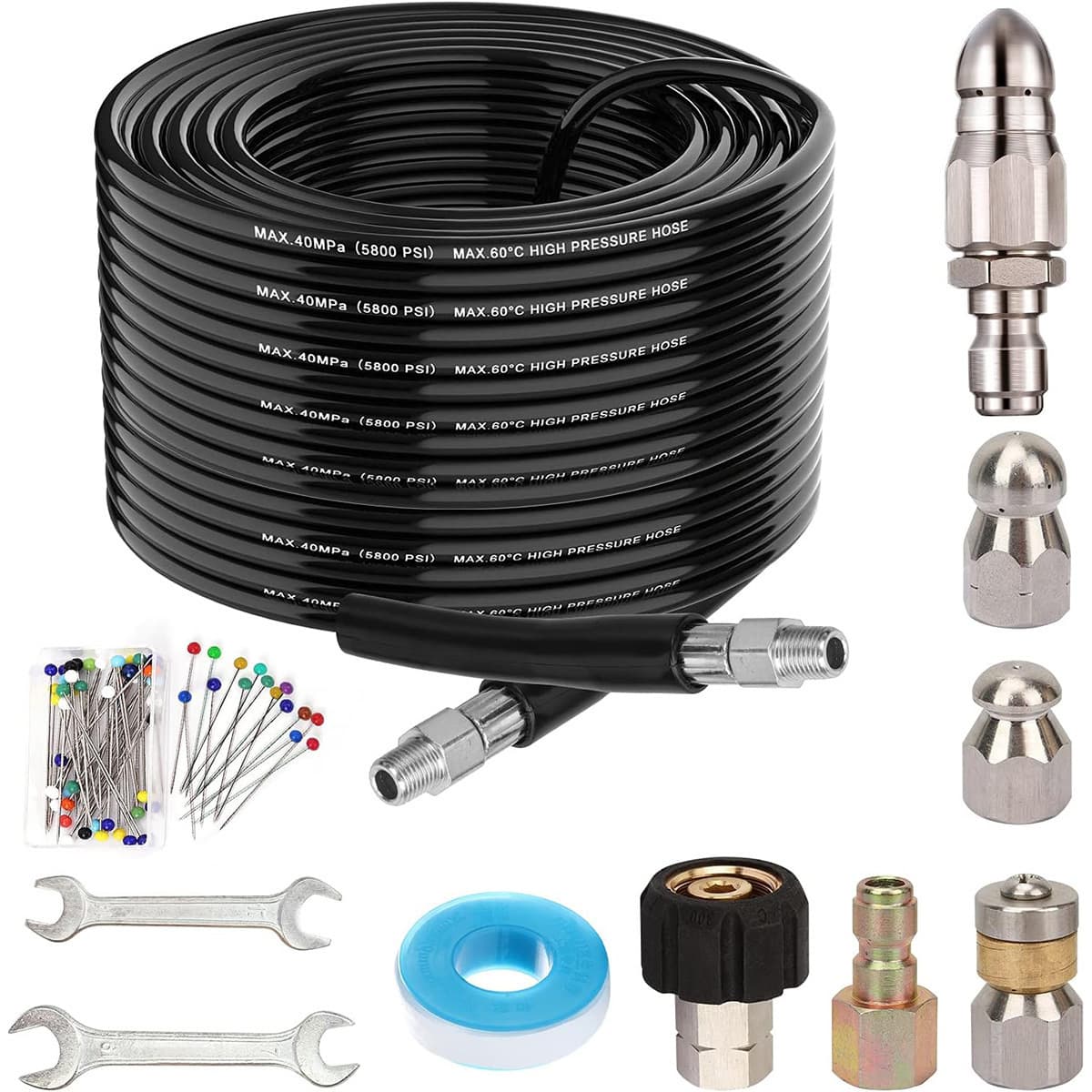 100ft High Pressure Washer Sewer Jetter Kit 5800Psi Drain Cleaning Hose 1/4inch