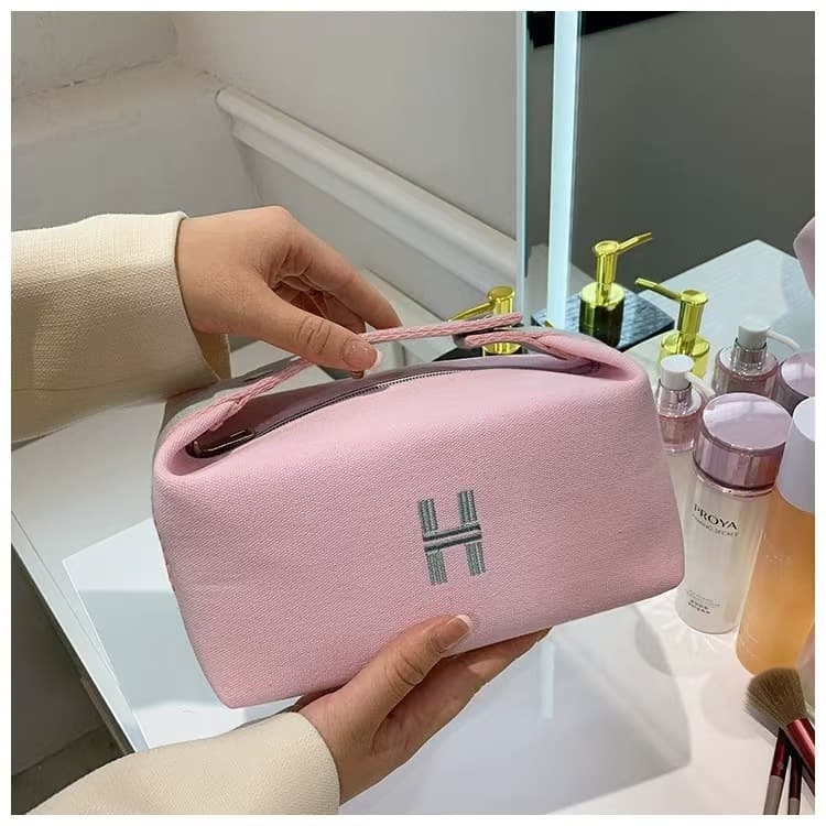 Cross-Border Canvas Portable Cosmetic Bag for Women, High-End, Large-Capacity, Multi-Functional Travel Storage Toiletry Bag, Zipper Cloth Bag