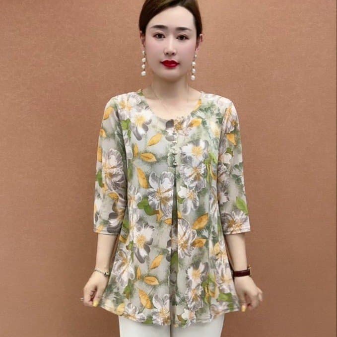 Dropshipping Middle-aged Mother's Three-quarter Sleeve T-shirt 2025 Summer New Loose Plus Size Women