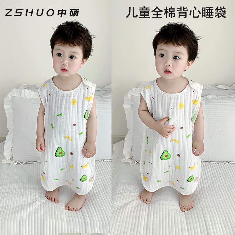 Pure Cotton Summer Thin Cotton Muslin Baby Sleeping Bag Vest Style Children's Clothes Anti-Kick Blanket Lightweight Breathable