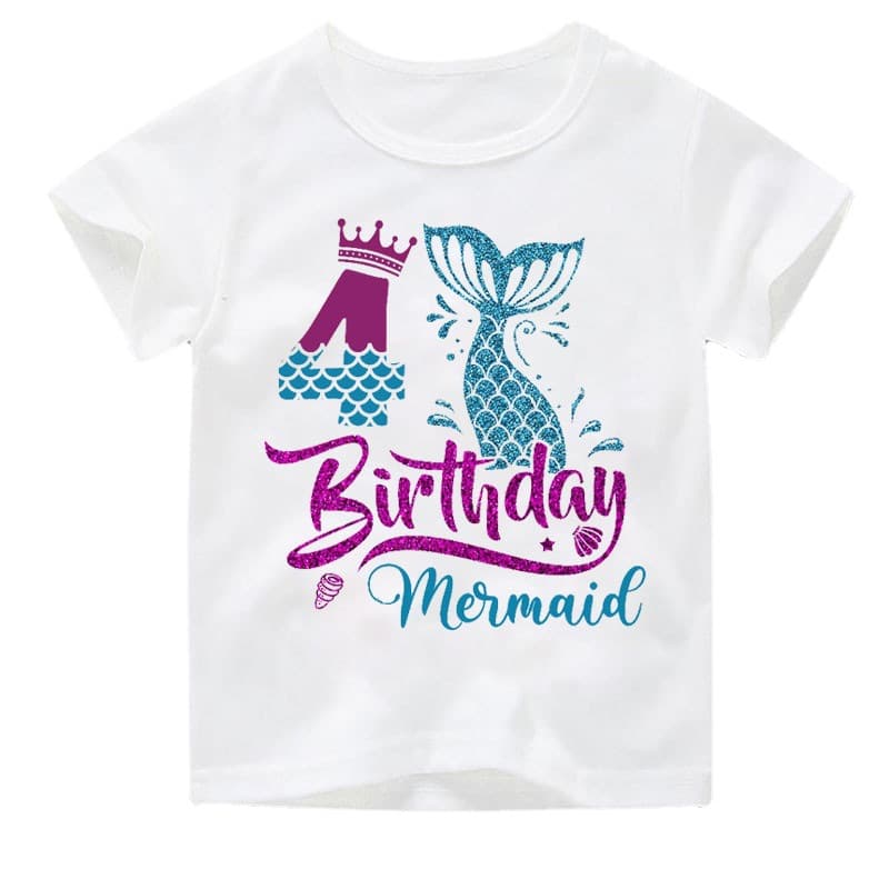 Girl Mermaid Pattern Printed T-Shirt Fun Princess Outfit 2-10 Years Kids Kawaii Top
